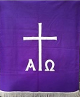 Antependium (altarbehang bzw. Kanzelbehant) lila mit Alpha und Omega