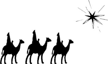 Heilige drei Könige auf Kamelen dem Stern folgend
