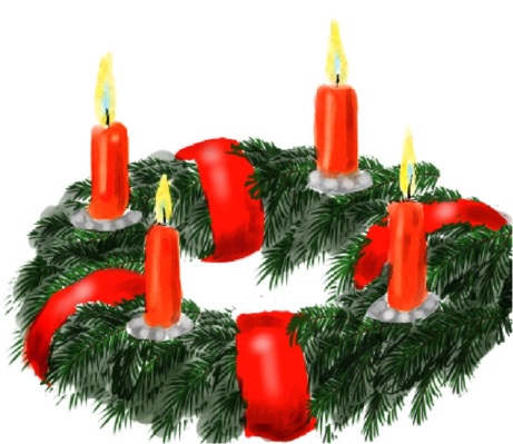 Heutiger Adventskranz aus Tannengrün mit vier Kerzen und Schleifen