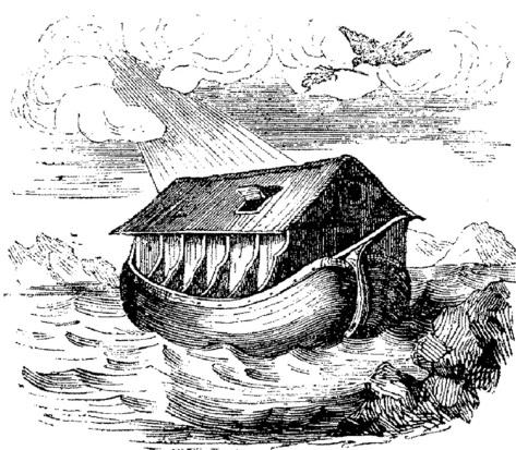 Die Arche Noah in stürmischen Wogen mit der Friedenstaube