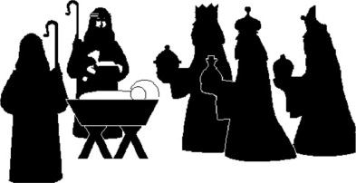 Die Heiligen Drei Könige mit ihren Geschenken an der Krippe