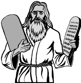 Moses mit den Steintafeln auf denen die 10 Gebote stehen