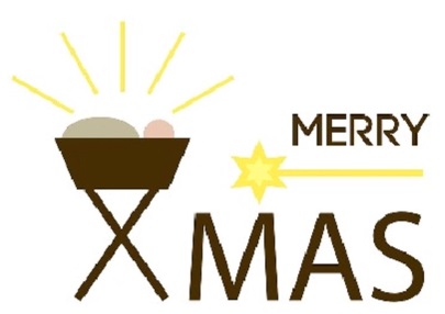 Merry X-mas graphisch dargestellt mit Krippe